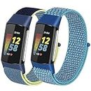 YCHDDER 2 Pack Nylon Bands Only Compatible with Fitbit Charge 5 for Women Men,Soft Adjustable Straps Sport Replacement Wristband for Fitbit Charge 5