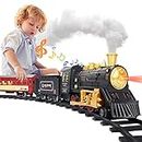 aotipol Electric Toy Train Set Including Passenger Coach with Lights, Steam Locomotive with Realistic Sounds & Headlight, Coal Car - Christmas Train Sets Under the Tree, Gift for Kids Black