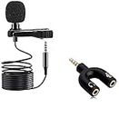 Nocxtun Microphone 3.5Mm Collar Mic, Professional Clip-On Condenser Mic For Smartphones, Pc, Recording Youtube,Interview, Video Conference + Free 3.5Mm Audio Jack Microphone Adapter Splitter-Auxiliary