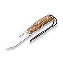 Joker Sports Hunting Knife "Bushcrafter" CO120, brown leather Sheath, 10,5 cm blade of Böhler N695, Olive Wood Handle, Tool for fishing, Hunting, camping and hiking