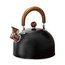 Whistling Stovetop Tea Kettle, 3L Stainless Steel Teakettle with Heat Proof Handle, Gas Kettle with Whistle, Retro Teapot for Stove Top with for Induction Electric Halogen (Black)