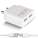 BHARAT NX MOBILE. Dual USB Port Charger for Samsung Galaxy S10e / S 10 e Charger Adapter Wall Charger | Mobile Charger | Fast Charger | Android Charger With 1 Meter USB Type C Charging Data Cable (3.4 Amp, TED3, White)