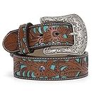 WERFORU Women's Vintage Leather Belt Western Cowgirl Bling Country Turquoise Faux Leather Belt for Jeans Pants