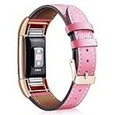 Rouis Compatible with Fitbit Charge 3 Band Leather/Fitbit Charge 4 Band Leather, Adjustable Replacement Strap Bracelet with Unique Colored Magnet Lock for Women Men