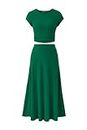 PRETTYGARDEN Women's 2 Piece Summer Outfits Dressy Casual Knit Short Sleeve Crop Top High Waist Midi Skirt Set (Green,X-Large)