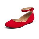 DREAM PAIRS Women's Revona Red Suede Low Wedge Ankle Strap Flats Shoes Size 7 US/ 5 UK