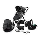 Kinderkraft MOOV Pram 3 in 1 Set, with Infant Car Seat Mink PRO I-Size, Travel System, Baby Pushchair, Buggy, Foldable, Accessories, Rain Cover, Footmuff, for Newborn, from Birth to 3 Years, Black