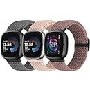 Yunshare Elastic Braided Solo Loop Band Compatible with Fitbit Versa 4/Fitbit Sense 2/Fitbit Versa 3/Fitbit Sense, Stretchy Straps Nylon Sport Wristband for Women Men, 3 Packs