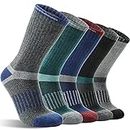 Merino Wool Hiking Socks for Women Men Warm Thermal Winter Cozy Boot Work Crew Socks Gifts Stocking Stuffers 5 Pairs (Dark Pinstripes A,L)