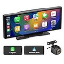 Portable Bluetooth Car Stereo Wireless Carplay Android Auto,10.26 inch HD IPS Touchscreen Car Radio with Split Screen,Voice Control,AUX for Cars RV Truck Pickup
