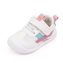 MK MATT KEELY Baby Boys Girls First Walking Shoes Toddler Anti-Slip Soft PU Leather Prewalker Sneakers,Size 3.5 UK Child,Pink