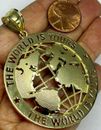 GoLD WoRlD Is YoUrS planet earth globe map pendant 10k necklace solid 2.60" 