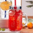 KriVat Mason Jars - Mason Jar With Handle Transparent jar with Lid And Straw Glass Frosty Jar for juice jar use for home, Restaurant random color (500 ml) (set of 2)