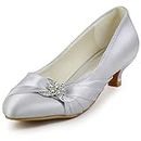 Elegantpark Silver Dress Shoes for Women Low Heel Closed Toe Bridal Wedding Shoes for Bride Bridesmaid Comfortable Rhinestones Satin Prom Evening Party Shoes US 8.5