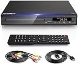 HDMI DVD Player, All Region Free DVD Players for TV, Built-in Mic Input, USB input, supports traditional and smart TVs, Includes HDMI/RCA output cable and remote control