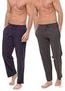 INSIGNIA 2 Pack Mens Plain Pyjama Lounge Bottoms Pants (Navy/Grey, Large)