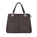 DAZZLE Pu Leather Swiss Ramie Women's Fashion Handheld Brown Bag - Elegant Print & Long Strap Coffee (Brown)