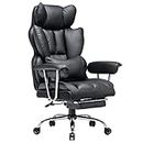Efomao Desk Office Chair 400LBS, Big and Tall Office Chair, PU Leather Computer Chair, Executive Office Chair with Leg Rest and Lumbar Support, Black Office Chair