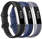 3 Pack Bands Compatible with Fitbit Alta/Alta HR Band, Soft Sport Silicone Adjustable Replacement Wristbands for Women Men (Small, Black+Blue+Gray)