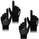 Achiou Winter Gloves for Men Women,2 Pairs Touch Screen Texting Warm Gloves with Thermal Soft Knit Lining,Elastic Cuff