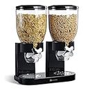 SQ Professional Double Cereal Dispensers -Dry Food Double Canisters With Stand Kitchen Storage Dispenser Transparent Storage Container for Cornflakes, candy, nuts, beans, granola (Black)
