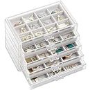 ProCase Earring Organizer Jewelry Organizer Box with 5 Drawers, Acrylic Stackable Jewelry Holder Clear Earring Storage Case with Adjustable Velvet Trays for Women on Dresser Vanity -Grey, 5 Layers
