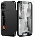 Nvollnoe for iPhone 11 Case with Card Holder and Screen Protector Heavy Duty Protective Dual Layer Shockproof Built-in Card Slot Wallet Case for iPhone 11 for Men&Women(Black)