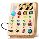 LED Busy Board, Wooden Sensory Toys for Toddler, Montessori Music Toy for Airplane, Travel Activity Educational Learning Toy, Busy Light Switch Autism Toys, Birthday Boys Girls Gifts
