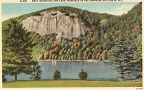 Rock Mountain and Lake Fairfield in The Sapphire Section of N.C. Linen Postcard