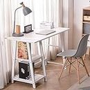 Natwind 43" White Desk Home Office Computer Working Kid Student Study Table with 2-Tier Storage Bookshelves Modern Simple Study Laptop Writing Elegant Style Desk Workstation