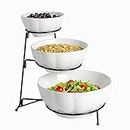XINLTC 3 Tier Serving Bowls with Stand, Porcelain Tiered Serving Tray Food Display Set, Tiered Serving Stand for Entertaining Party Chip Rack Display Salad Bar Serving Set