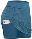 BLEVONH Skorts Skirts for Women,Soft Cute Workout Tennis Skirt Ladies Loose Fit Sports Running Skort Recreation Outdoor Shorts Blue Green M