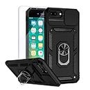 Teayoha Camera Case for iPhone 7 Plus iPhone 8 Plus,with Screen Protectors, Military Grade Shockproof Cover with Magnetic Rotatable Ring Kickstand Protective Case (5.5-Inch),Black