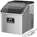 COSTWAY Ice Maker Countertop, 48LBS/24H Automatic Ice Stainless Steel Machine with Self-Cleaning Function, Easy-to-Control LCD Display, Timer Function, See-Through Window with Ice Scoop and Basket