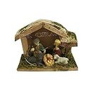 SK CRAFT Wooden Handcrafted Wood Hut with Marble Power Made Mary Joseph Baby Jesus Lamb/Nativity Set/Crib Set- 9x12x5 (LxBxH) CM
