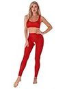 ACSUSS Women 2pcs Mesh Suit Sleeveless Crop Vest Tops with Crotchless Legging Pants Tracksuit Red One Size