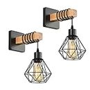 Rustic Wall Light Fixtures, Oil Rubbed Bronze Finish Indoor Vintage Wall Light Wall Sconce Industrial Lamp Fixture Glass Shade Farmhouse Metal Sconces Wall Lights (Set of Two Wood Wall Sconces)