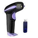 NADAMOO Wireless Barcode Scanner 328 Feet Transmission Distance USB Cordless 1D Laser Automatic Barcode Reader Handhold Bar Code Scanner with USB Receiver for Store, Supermarket, Warehouse - Violet
