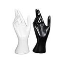 iayokocc 2Pcs Female Mannequin Hand Jewelry Display Holder PVC Hand Model Rings Watch Stand Support Holder Jewelry Rack(Black+White)