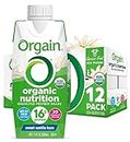 Orgain Organic Nutritional Shake, Vanilla Bean - Meal Replacement, 16g Protein, 21 Vitamins & Minerals, Gluten Free, Soy Free, Kosher, Non-GMO, 11 Ounce, 12 Count (Packaging May Vary)