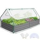 Quictent Raised Garden Bed with Cover Outdoor Galvanized Metal Planter Box Kit, w/ 2 Large Screen Windows Mini Greenhouse 20pcs T Tags 1 Pair of Gloves Included for Growing Vegetables 6x3x1ft (Clear)