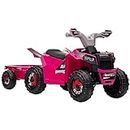 Aosom Kids ATV Quad Car with Back Trailer, 6V Kids Electric Car with Forward Backward Function, Wear-Resistant Wheels for Toddlers Ages 18-36 Months, Pink