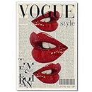 Yostyle Fashion Canvas Wall Art, Trendy Preppy Red Lips Room Aesthetic Poster, Funky Magazine Cover Art, Groovy Posters for College Girls, Girly Summer House Bedroom Decor 12x16in Unframed