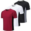 Gaiatiger 3 Pack Mens T Shirt Dry Fit Gym Shirts for Men Breathable Running Tops Moisture Wicking Sport Workout Shirts Short Sleeve Tops,20412-Black White Red-L