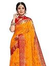 iZibra Silk Saree for Women Kanjeevaram Soft Wedding Cotton Collection Banarasi Sadi Original Kanchipuram Pure New Ladies Pattu with Unstitched Blouse Piece 2023(Rajnigandha)(Yellow)
