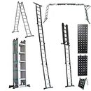 Mivu Flexi Pro 20 feet (20 steps) 8-in-1 Multipurpose Foldable Aluminium Ladder | Made In India | Heavy Duty Portable Step Ladder for Home & Outdoor use (With Scaffolding Plates & Detachable Platform)