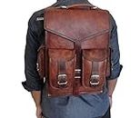 Handmade World Brown Vintage Leather Backpack Laptop Messenger Bag Rucksack Sling For Men Women (12" X 16")