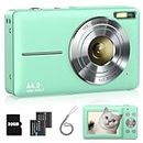 FHD 1080P Kids Digital Camera with 32GB Card, 2 Batteries, Lanyard, 16X Zoom Anti Shake, 44MP Compact Portable Small Point and Shoot Cameras Gift for Kids Student Children Teens Girl Boy(Light Green)