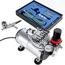 Timbertech Airbrush Compressor Kit ABPST05, Single Piston Quiet 1/6hp Compressor, Multi-purpose Gravity Feed Airbrush Kit with Airbrush Gun, Hose for Airbrush Paint, Nails, Tattoo,Makeup,Cake Painting