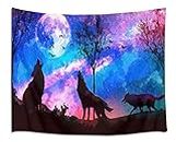 HVEST Wolf Tapestry Purple Blue Psychedelic Starry Sky Backdrop Tapestries Moon and Mountains Natural Landscape Wall Hanging Blanket for Bedroom Living Room Teen Dorm Indie Decor Poster,60x40 Inches